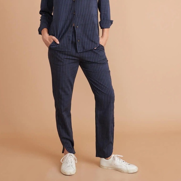 Marine Layer Pants - Marine Layer Allison Blue Black Stripe Pants